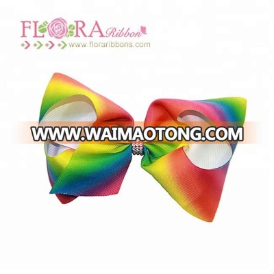 Wholesale hair accessories glitter rainbow ribbon hair bows with alligator clips