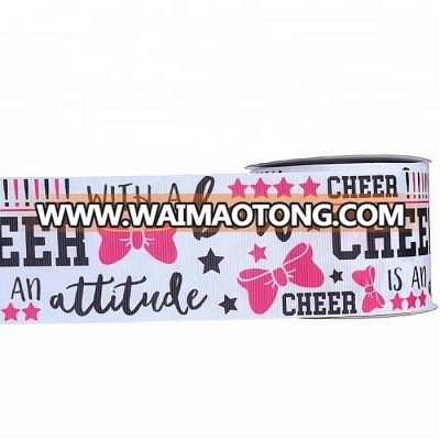 Chinese manufacture custom logo printed grosgrain polyester ribbon for cheer bows